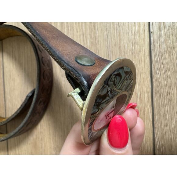 Vintage Mexican Tooled Silver & Abalone Women’s Belt Sz 28 Western Boho Artisan - Picture 14 of 15